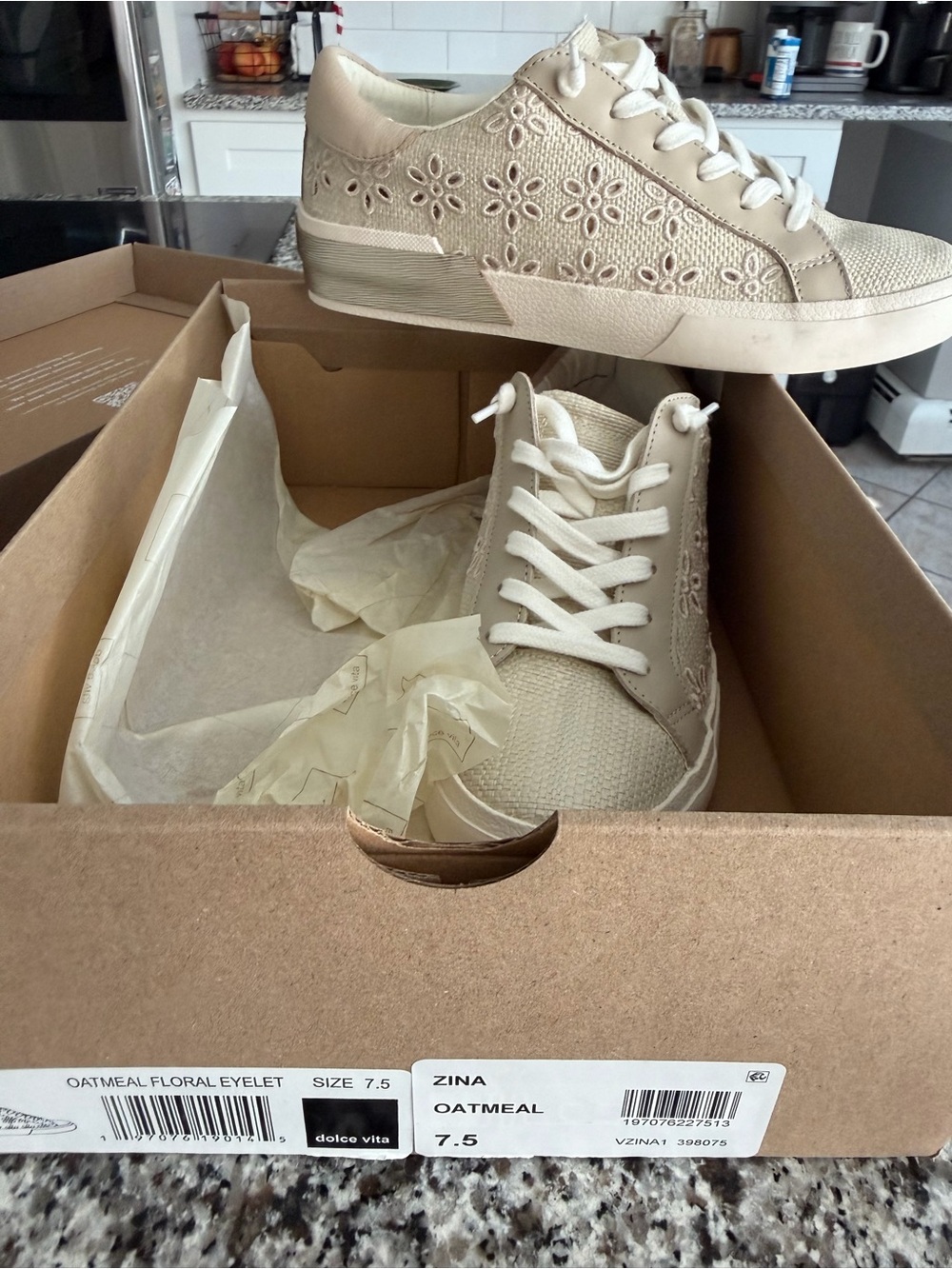 Dolce Vita Oatmeal Floral Eyelet Lace-Up Sneakers